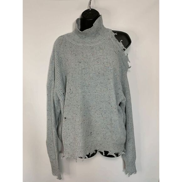 Zenana Distressed Mock Turtle Neck Knit Sweater - Picture 1 of 12
